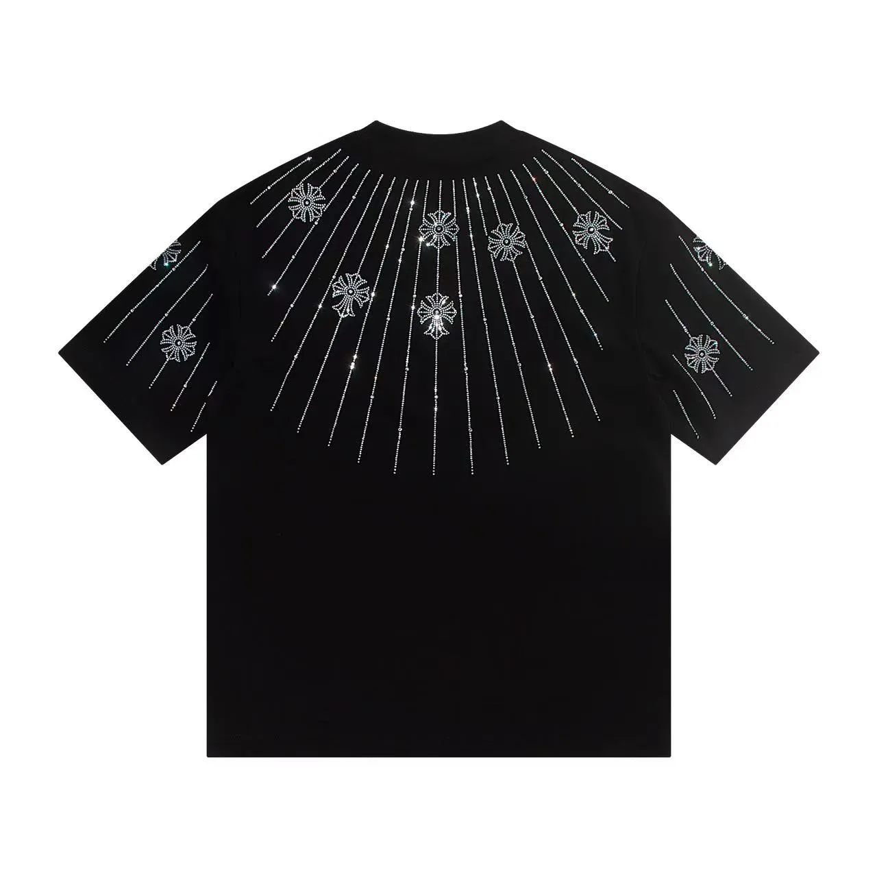 🅿️170 Style: 2025 new Croix heart hot diamond short-sleeved T-shirt Material: High version 300g double yarn combed cotton Size: S～XL Color: Black Style number: Z1002
